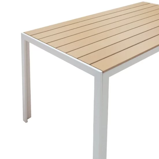 Τραπέζι Nares αλουμίνιο λευκό-plywood φυσικό 140x80x72.5εκ Τραπέζι Nares αλουμίνιο λευκό-plywood φυσικό 140x80x72.5εκ