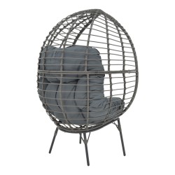 Πολυθρόνα Nestie   wicker rattan γκρι-μεταλλικό γκρι πόδι-γκρι μαξιλάρι 102x80x155εκ Model: 152-000020