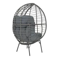 Πολυθρόνα Nestie  wicker rattan γκρι-μεταλλικό γκρι πόδι-γκρι μαξιλάρι 102x80x155εκ