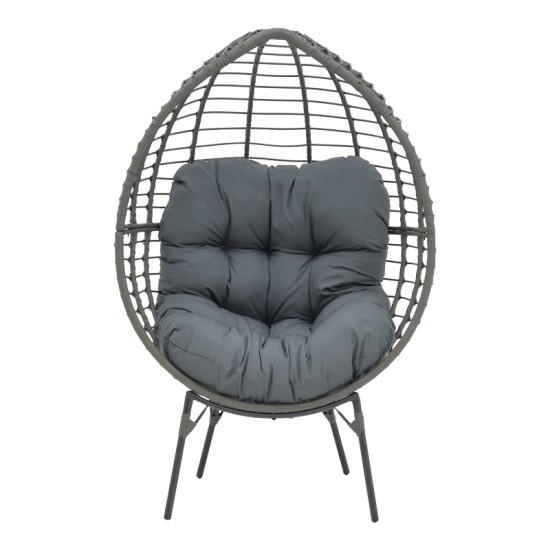 Πολυθρόνα Nestie   wicker rattan γκρι-μεταλλικό γκρι πόδι-γκρι μαξιλάρι 102x80x155εκ Model: 152-000020