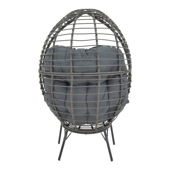 Πολυθρόνα Nestie   wicker rattan γκρι-μεταλλικό γκρι πόδι-γκρι μαξιλάρι 102x80x155εκ Model: 152-000020