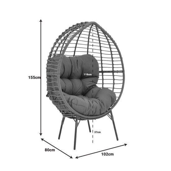 Πολυθρόνα Nestie  wicker rattan γκρι-μεταλλικό γκρι πόδι-γκρι μαξιλάρι 102x80x155εκ