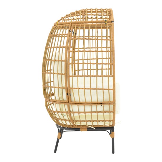 Πολυθρόνα Frox  wicker rattan φυσικό-μεταλλικό φυσικό-μαύρο πόδι-μπεζ μαξιλάρι 96x76x145εκ Model: 152-000021