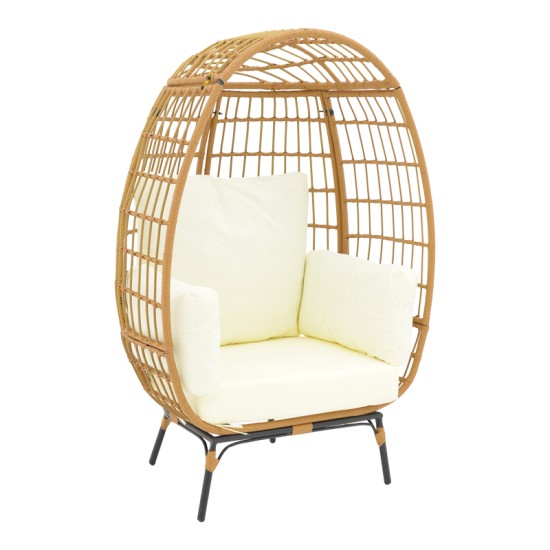 Πολυθρόνα Frox  wicker rattan φυσικό-μεταλλικό φυσικό-μαύρο πόδι-μπεζ μαξιλάρι 96x76x145εκ Model: 152-000021