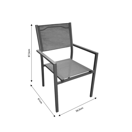 Πολυθρόνα Moly   ανθρακί αλουμίνιο-textilene 61x56.5x87.5εκ Model: 152-000022