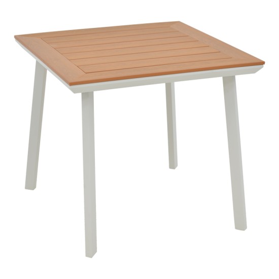 Τραπέζι Synergy  αλουμίνιο λευκό-plywood φυσικό 80x80x74εκ Model: 152-000033