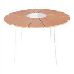 Τραπέζι Pinap  λευκό αλουμίνιο και plywood σε φυσική απόχρωση Φ110x74εκ