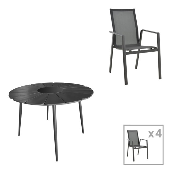Τραπεζαρία Pinap-Dashiell σετ 5τεμ μαύρο αλουμίνιο και plywood σε μαύρη απόχρωση Φ110x74εκ Τραπεζαρία Pinap-Dashiell σετ 5τεμ μαύρο αλουμίνιο και plywood σε μαύρη απόχρωση Φ110x74εκ