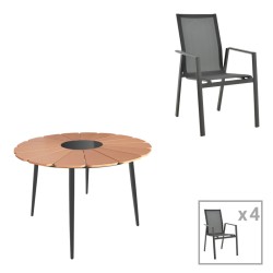 Τραπεζαρία Pinap-Dashiell σετ 5τεμ  μαύρο αλουμίνιο και plywood σε φυσική απόχρωση Φ110x74εκ