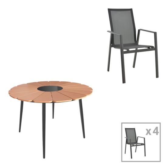 Τραπεζαρία Pinap-Dashiell σετ 5τεμ μαύρο αλουμίνιο και plywood σε φυσική απόχρωση Φ110x74εκ Τραπεζαρία Pinap-Dashiell σετ 5τεμ μαύρο αλουμίνιο και plywood σε φυσική απόχρωση Φ110x74εκ