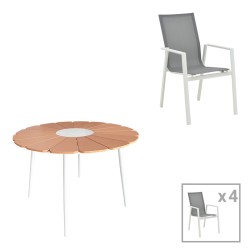 Τραπεζαρία Pinap-Dashiell σετ 5τεμ  λευκό αλουμίνιο και plywood σε φυσική απόχρωση Φ110x74εκ