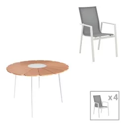 Τραπεζαρία Pinap-Dashiell σετ 5τεμ  λευκό αλουμίνιο και plywood σε φυσική απόχρωση Φ110x74εκ