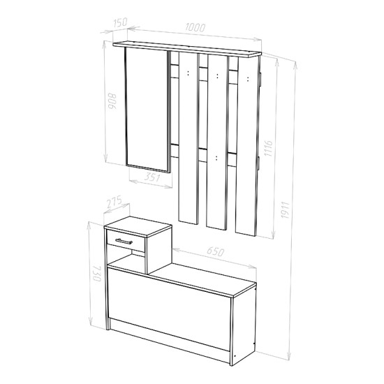 Έπιπλο εισόδου Jamie  φυσικό-λευκό 100x27.5x187εκ