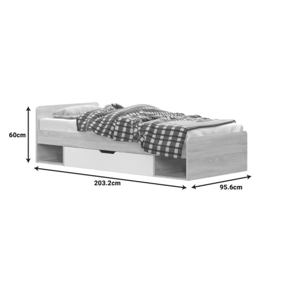 Κρεβάτι με συρτάρι Letto  σε oak - λευκό απόχρωση 90x200εκ