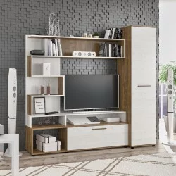 Σύνθετο σαλονιού Jasper  καρυδί-αντικέ λευκό 151.5x37.5x169.5εκ