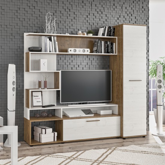 Σύνθετο σαλονιού Jasper  καρυδί-αντικέ λευκό 151.5x37.5x169.5εκ