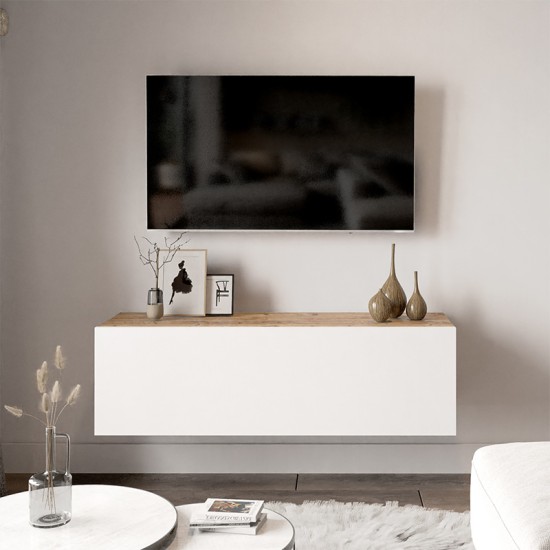 Έπιπλο τηλεόρασης επιτοίχιο Serit pakoworld λευκό-oak 100x31,5x29,5εκ Model: 176-000006
