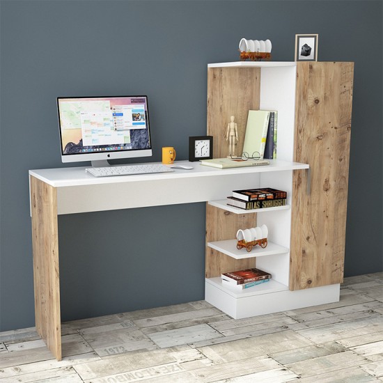 Γραφείο-ραφιέρα Kary pakoworld λευκό-oak 152,5x40x120εκ Model: 176-000020