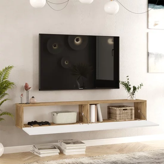 Έπιπλο τηλεόρασης επιτοίχιο Dello  λευκό-oak 180x31.6x29.6εκ