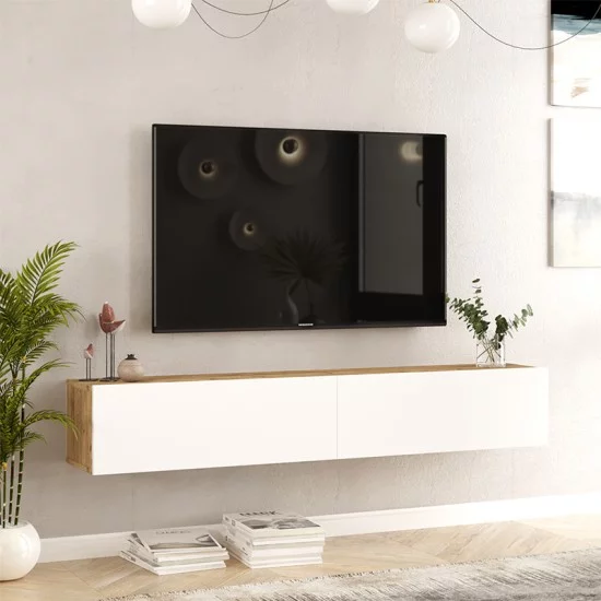 Έπιπλο τηλεόρασης επιτοίχιο Dello  λευκό-oak 180x31.6x29.6εκ