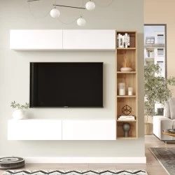 Σύνθετο σαλονιού Compo επιτοίχιο  σε oak-λευκό απόχρωση 169,10x25,8x143.5εκ