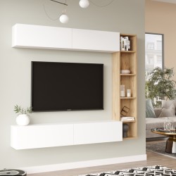 Σύνθετο σαλονιού Compo επιτοίχιο  σε φυσικό-λευκό απόχρωση 169,10x25,8x143.5εκ