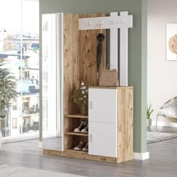 Έπιπλο εισόδου Saron με καθρέπτη  σε oak-λευκή απόχρωση 113x35x180εκ