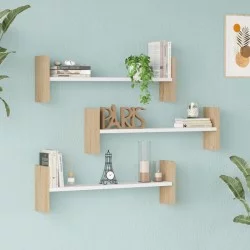Ραφιέρα τοίχου Mento  λευκό με oak 75,6x14,5x23,6εκ