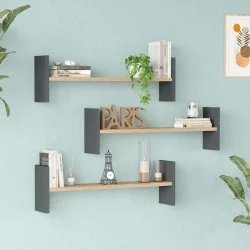Ραφιέρα τοίχου Mento  oak με ανθρακί 75,6x14,5x23,6εκ