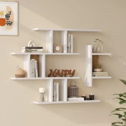 Ραφιέρα τοίχου Ledia  λευκό με oak 110,6x14,5x78εκ