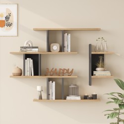 Ραφιέρα τοίχου Ledia  oak με ανθρακί 110,6x14,5x78εκ