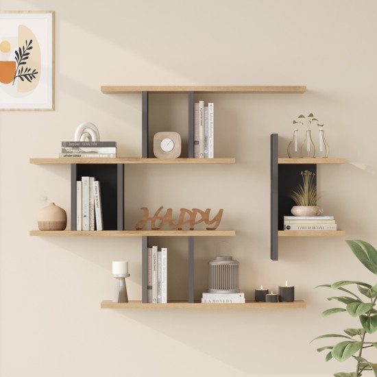 Ραφιέρα τοίχου Ledia  oak με ανθρακί 110,6x14,5x78εκ