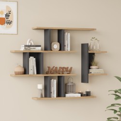 Ραφιέρα τοίχου Ledia  oak με ανθρακί 110,6x14,5x78εκ