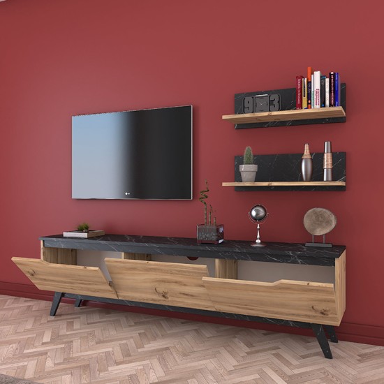 Σύνθετο σαλονιού Kasia pakoworld oak-μαύρο μαρμάρου 180x35x48,5εκ Model: 182-000009