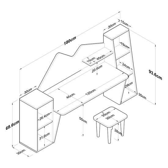 Σετ γραφείου παιδικό Bubble  3 τεμ καρυδί-λευκό 180x45x93.5εκ