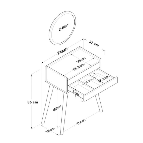 Τουαλέτα κρεβατοκάμαρας Globy pakoworld λευκό 74x37x86εκ Model: 182-000067