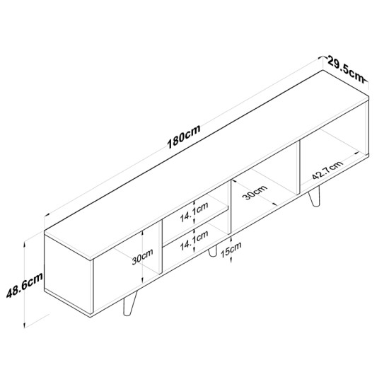 Έπιπλο τηλεόρασης Ranil  λευκό-καρυδί μελαμίνη-πόδι μαύρο μέταλλο 180x29.7x51.8εκ Model: 182-000081