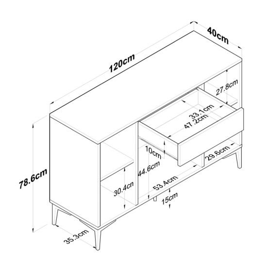 Μπουφές Ubron  λευκό-καρυδί μελαμίνης 120x40x78.6εκ Model: 182-000092