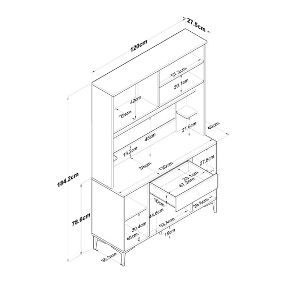 Mπουφές με ράφι Cordie  λευκό μελαμίνης 120x40x184.2εκ