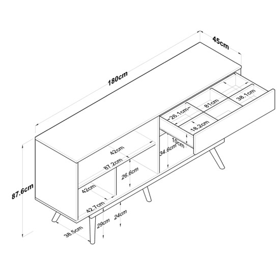 Μπουφές Satava  pp σε λευκή-καρυδί απόχρωση 180x45x87.6εκ