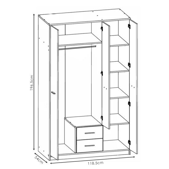 Ντουλάπα ρούχων Serenity pakoworld τρίφυλλη sonoma-λευκό 118.5x54x196.5εκ Model: 192-000019