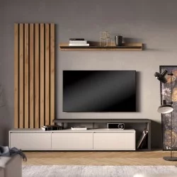 Σύνθετο σαλονιού Claironse  σε φυσική απόχρωση-ανθρακί-ανοιχτό γκρι 225x37.6x210εκ