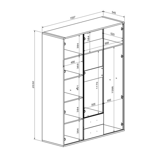 Ντουλάπα Rutenia  μελαμίνη σε oak απόχρωση 155.7x54x203εκ