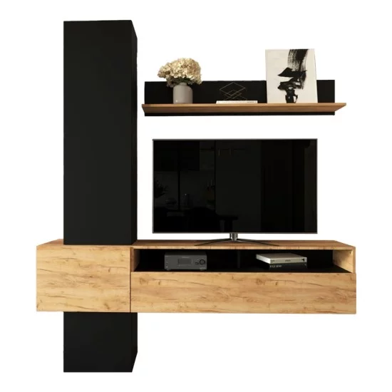 Σύνθετο σαλονιού Wendy  σε oak-μαύρη απόχρωση 195.1x37.3x219.1εκ