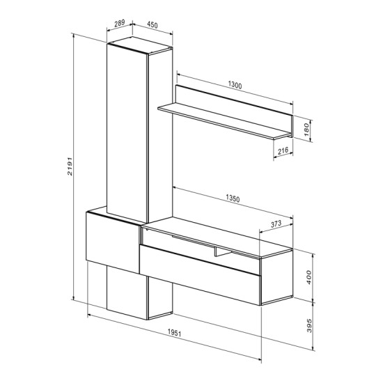 Σύνθετο σαλονιού Wendy  σε oak-μαύρη απόχρωση 195.1x37.3x219.1εκ