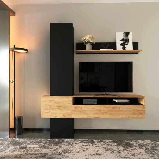 Σύνθετο σαλονιού Wendy  σε oak-μαύρη απόχρωση 195.1x37.3x219.1εκ