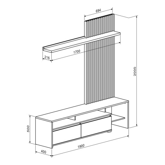 Σύνθετο σαλονιού Neo  σε oak-γκρι απόχρωση 190x40x200εκ