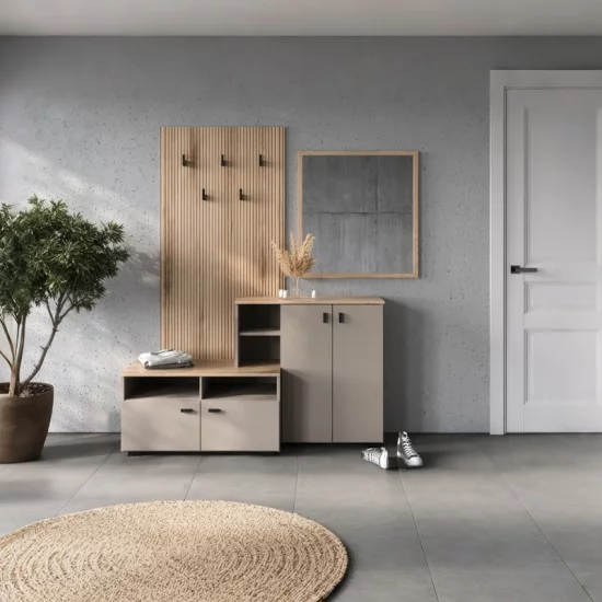 Έπιπλο εισόδου Ebro  σε oak-cappuccino απόχρωση 150.3x41.2x204.7εκ
