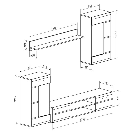 Σύνθετο σαλονιού Saleto  λευκό 230.2x39.6x202.4εκ