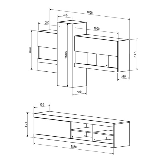 Σύνθετο σαλονιού Torania  sonoma-λευκό 185x37x145εκ